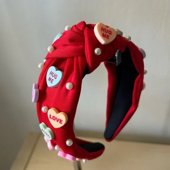 Birthday Headband Adorned with Conversation Hearts & Pearls NEW - Picture 3 of 3